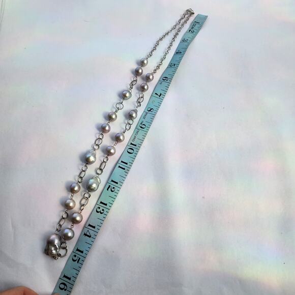 Signed LUC 925 CN Lucas Lameth Sterling Silver Gray Baroque Pearl Necklace long - Picture 8 of 10